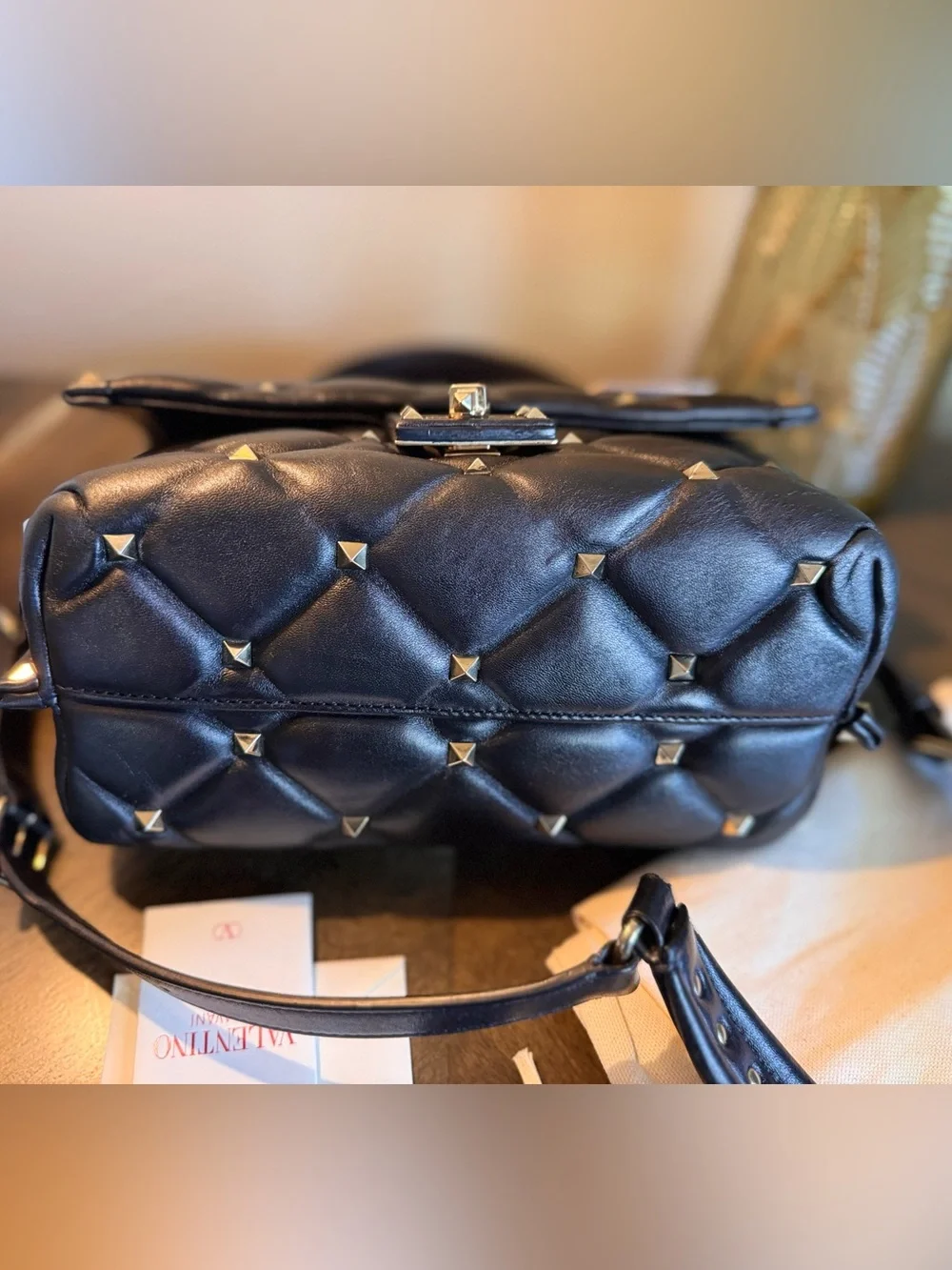 Valentino Garavani Black Quilted Leather Satchel with Gold Studs